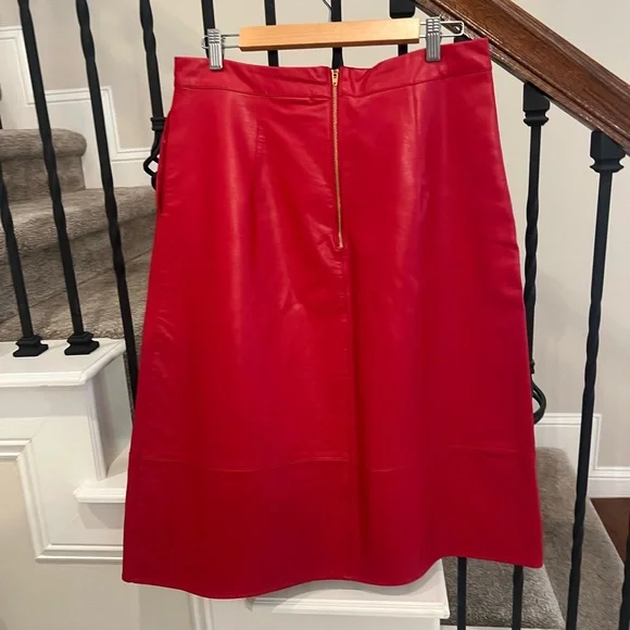 NWT Anthropologie Brand Red Faux Leather Skirt - Picture 8 of 13